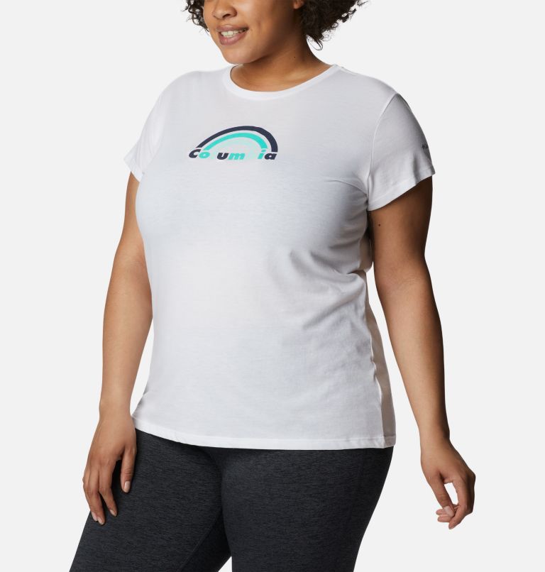 Thumbnail: Women's Columbia Trek Short Sleeve Graphic Shirt - Plus Size, Color: White, Blocked Rainbow, image 5