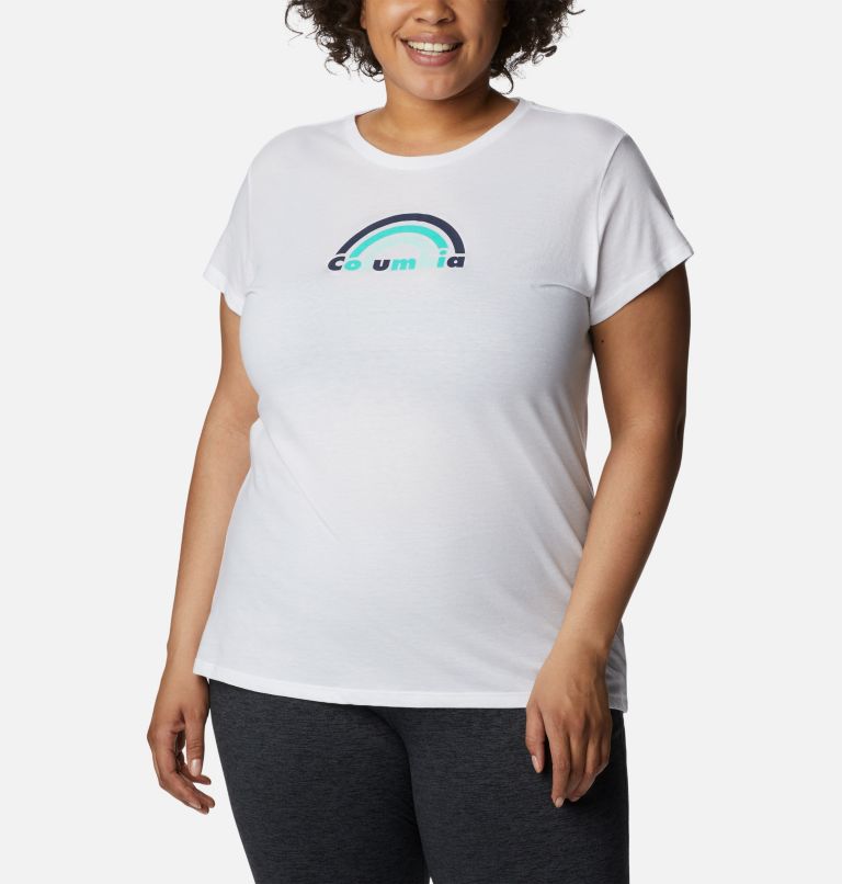 Thumbnail: Women's Columbia Trek Short Sleeve Graphic Shirt - Plus Size, Color: White, Blocked Rainbow, image 1