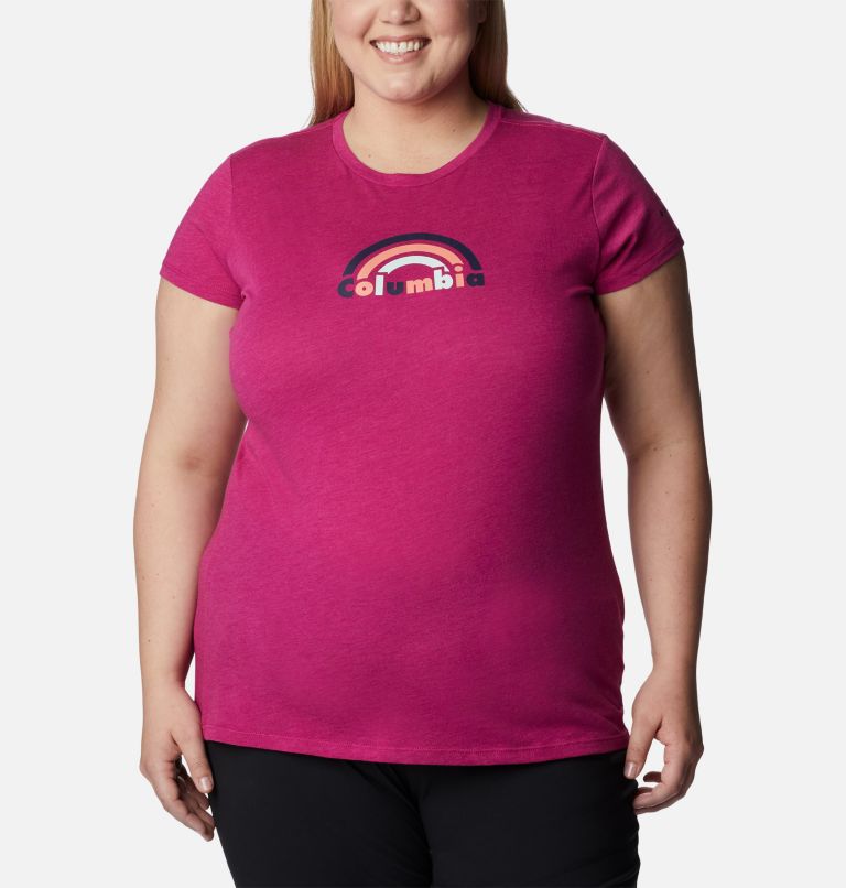 Women's Columbia Trek Short Sleeve Graphic Shirt - Plus Size, Color: Wild Fuchsia Heather, Blocked Rainbow