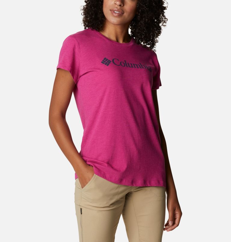 Camiseta casual estampada Trek para mujer, Color: Wild Fuchsia Heather, Gem Columbia