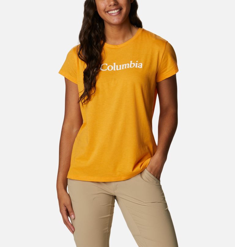Thumbnail: Women’s Trek Casual Graphic T-Shirt, Color: Mango Heather, Gem Columbia, image 1