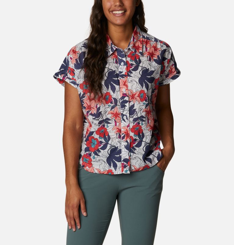 Women's Camp Henry IV Short Sleeve Shirt, Color: White Lakeshore Floral Multi