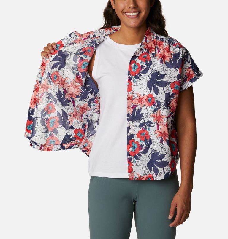 Camisa casual de manga corta Camp Henry IV para mujer, Color: White Lakeshore Floral Multi, image 5