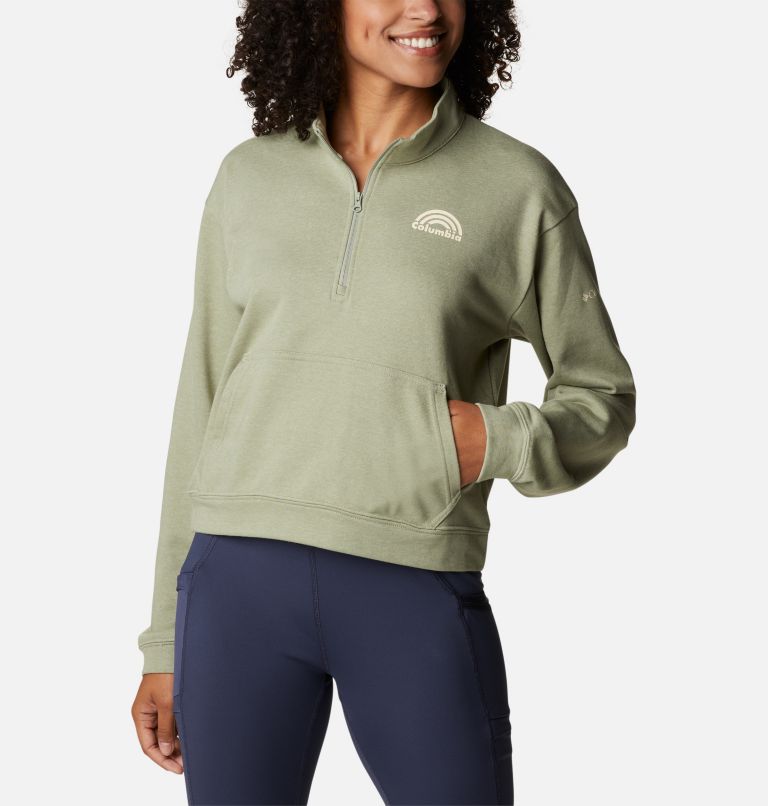 Thumbnail: Women's Columbia Trek French Terry Half Zip Sweatshirt, Color: Safari Heather, Rainbow, image 1