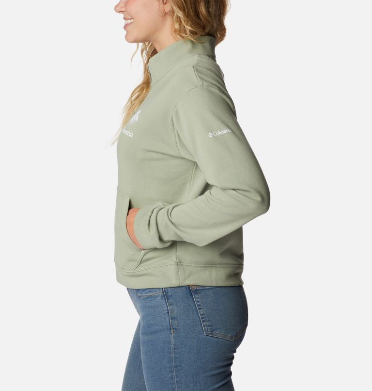 Thumbnail: Women's Columbia Trek French Terry Half Zip Sweatshirt, Color: Safari, White CSC Stacked Logo, image 3