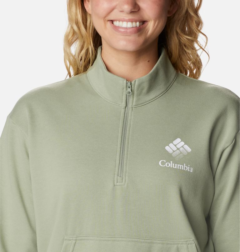 Thumbnail: Women's Columbia Trek French Terry Half Zip Sweatshirt, Color: Safari, White CSC Stacked Logo, image 4