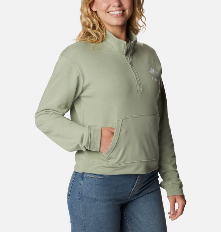 Thumbnail: Women's Columbia Trek French Terry Half Zip Sweatshirt, Color: Safari, White CSC Stacked Logo, image 5