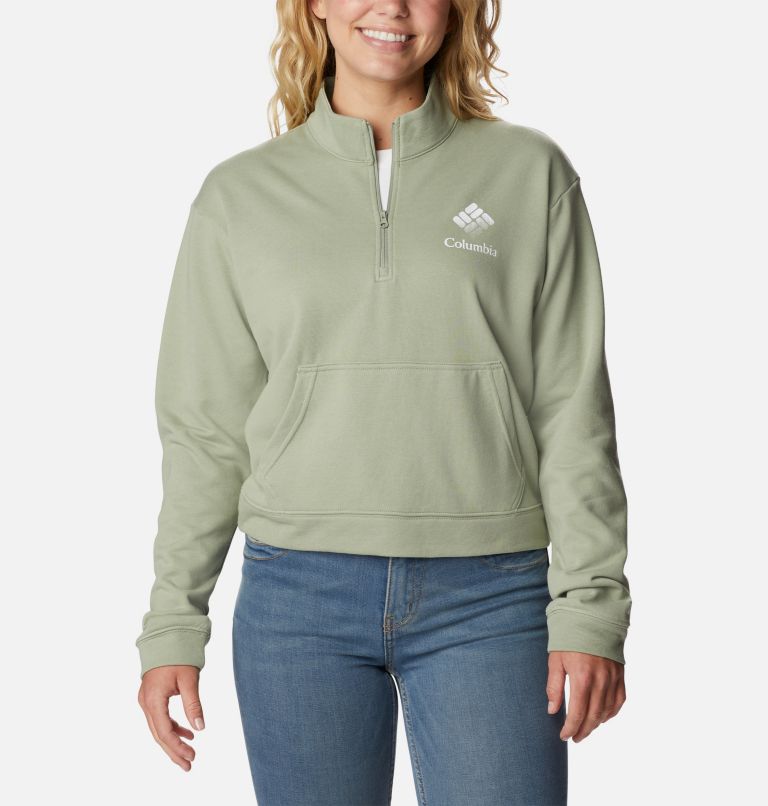 Thumbnail: Women's Columbia Trek French Terry Half Zip Sweatshirt, Color: Safari, White CSC Stacked Logo, image 1