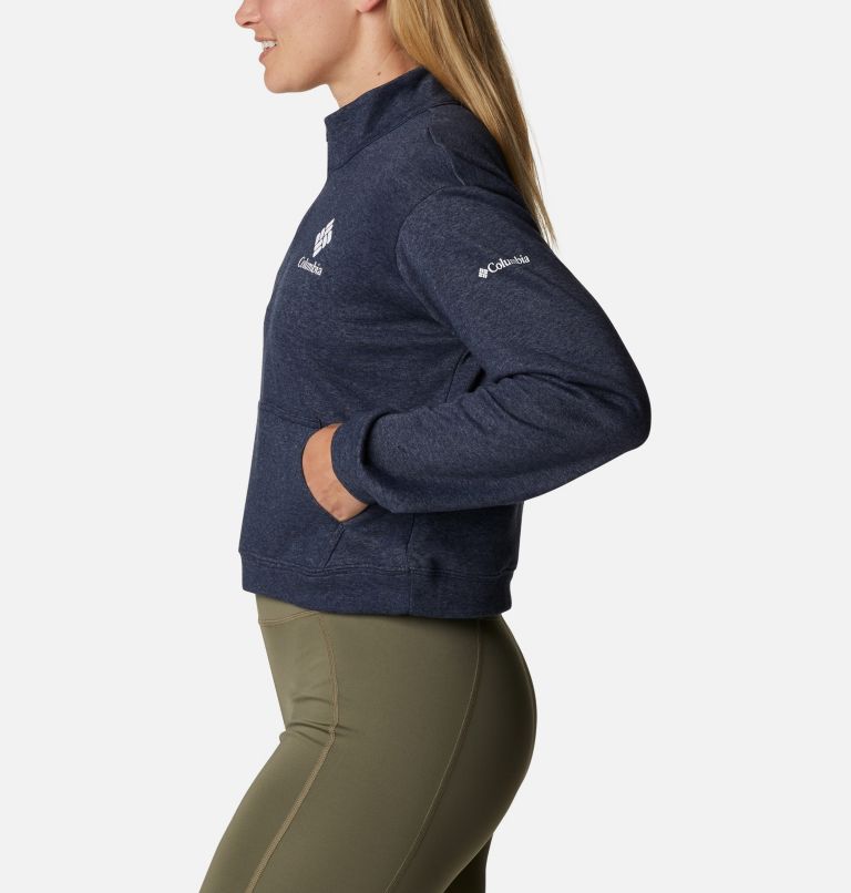 Thumbnail: Women's Columbia Trek French Terry Half Zip Sweatshirt, Color: Collegiate Navy Heather, Stacked Gem, image 3