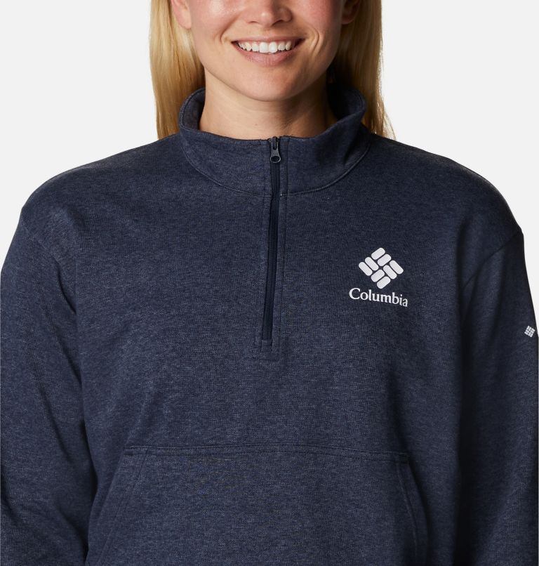 Women's Columbia Trek French Terry Half Zip Sweatshirt, Color: Collegiate Navy Heather, Stacked Gem, image 4