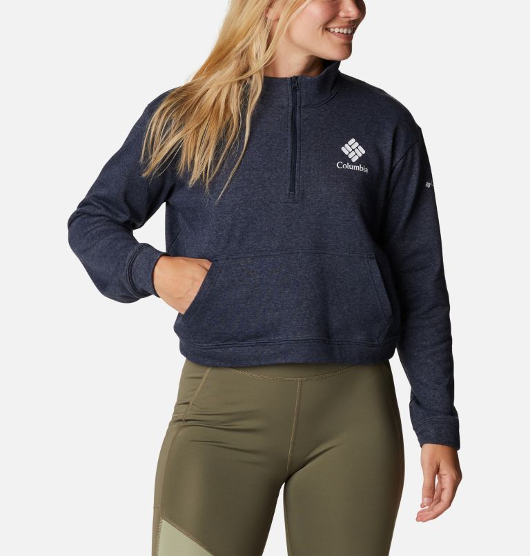 Women's Columbia Trek French Terry Half Zip Sweatshirt, Color: Collegiate Navy Heather, Stacked Gem, image 5