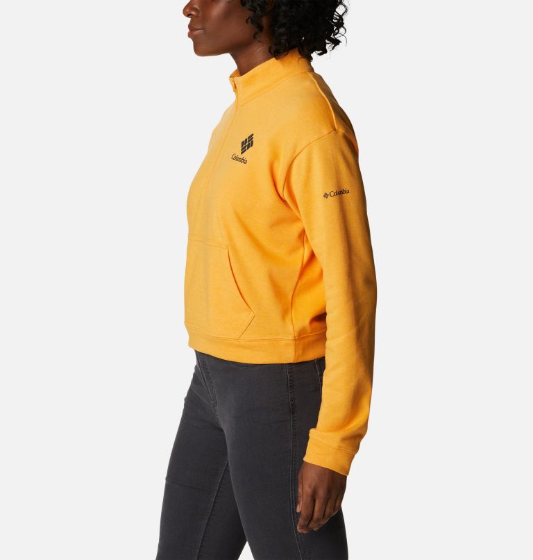 Women's Columbia Trek French Terry Half Zip Sweatshirt, Color: Mango Heather, Stacked Gem, image 3