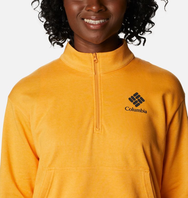 Thumbnail: Women's Columbia Trek French Terry Half Zip Sweatshirt, Color: Mango Heather, Stacked Gem, image 4