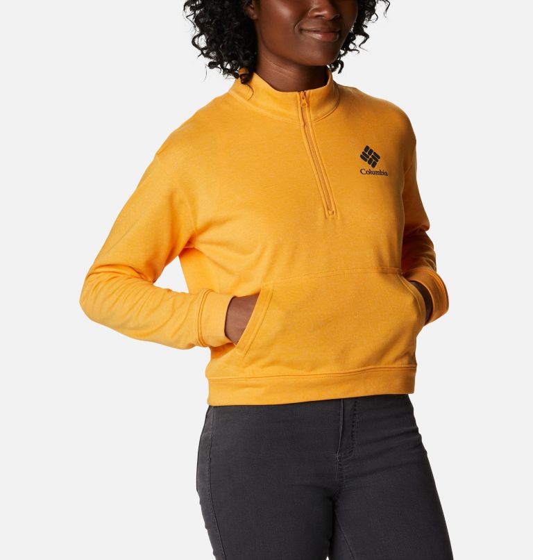 Women's Columbia Trek French Terry Half Zip Sweatshirt, Color: Mango Heather, Stacked Gem, image 5