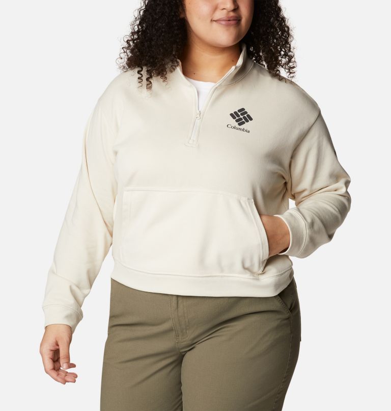 Thumbnail: Women's Columbia Trek French Terry Half Zip Sweatshirt - Plus Size, Color: Chalk, Stacked Gem, image 5