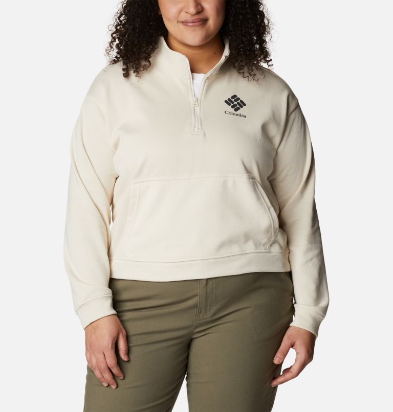 Thumbnail: Women's Columbia Trek French Terry Half Zip Sweatshirt - Plus Size, Color: Chalk, Stacked Gem, image 1