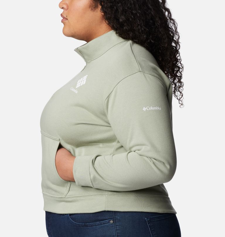 Thumbnail: Women's Columbia Trek French Terry Half Zip Sweatshirt - Plus Size, Color: Safari, White CSC Stacked Logo, image 3