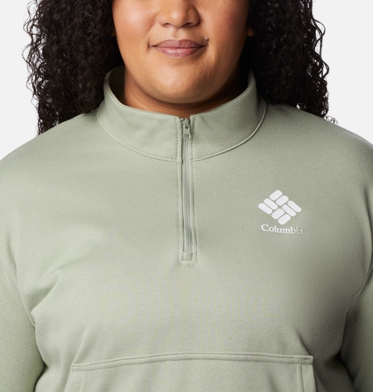 Thumbnail: Women's Columbia Trek French Terry Half Zip Sweatshirt - Plus Size, Color: Safari, White CSC Stacked Logo, image 4