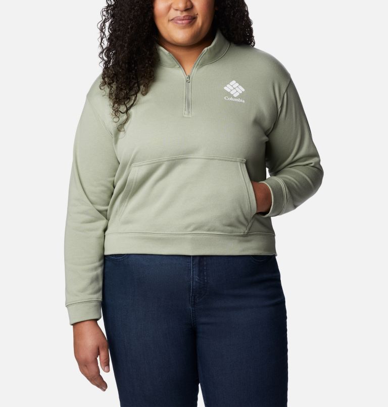 Thumbnail: Women's Columbia Trek French Terry Half Zip Sweatshirt - Plus Size, Color: Safari, White CSC Stacked Logo, image 1
