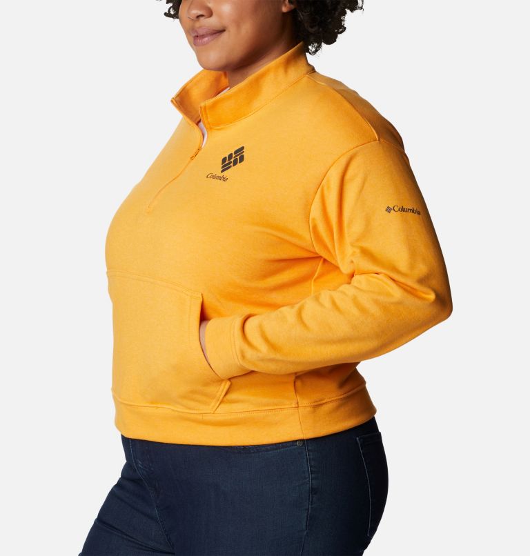 Thumbnail: Women's Columbia Trek French Terry Half Zip Sweatshirt - Plus Size, Color: Mango Heather, Stacked Gem, image 3
