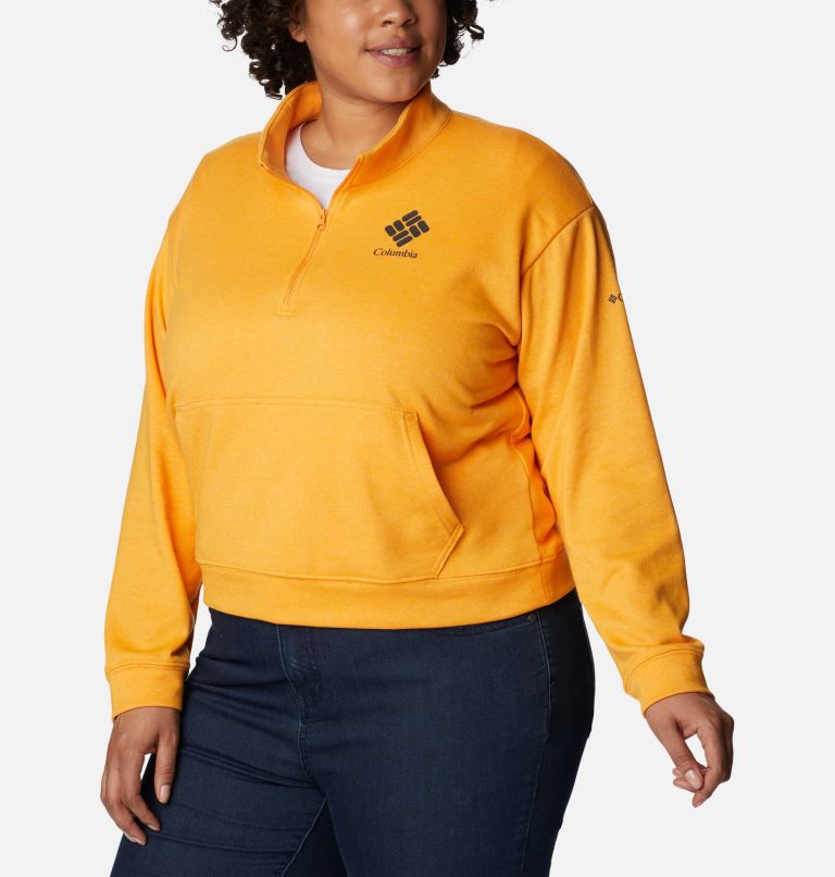 Thumbnail: Women's Columbia Trek French Terry Half Zip Sweatshirt - Plus Size, Color: Mango Heather, Stacked Gem, image 5