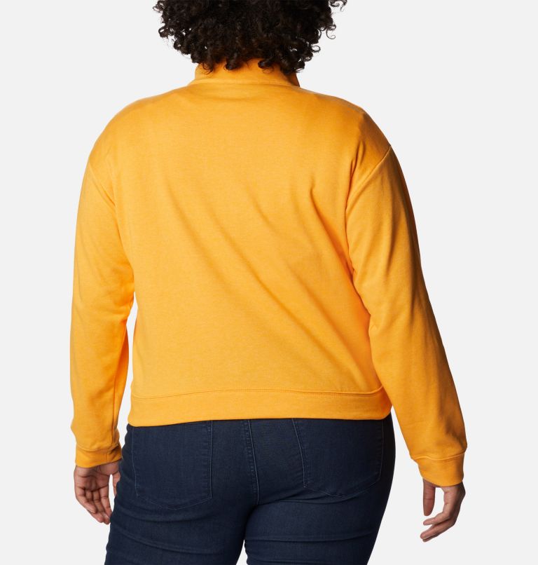 Thumbnail: Women's Columbia Trek French Terry Half Zip Sweatshirt - Plus Size, Color: Mango Heather, Stacked Gem, image 2