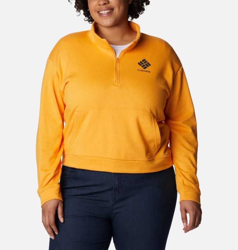 Thumbnail: Women's Columbia Trek French Terry Half Zip Sweatshirt - Plus Size, Color: Mango Heather, Stacked Gem, image 1