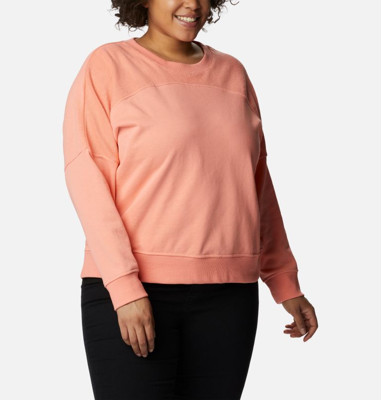 Thumbnail: Women's Columbia Lodge French Terry Crew - Plus Size, Color: Coral Reef, image 5