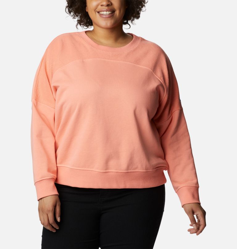 Thumbnail: Women's Columbia Lodge French Terry Crew - Plus Size, Color: Coral Reef, image 1