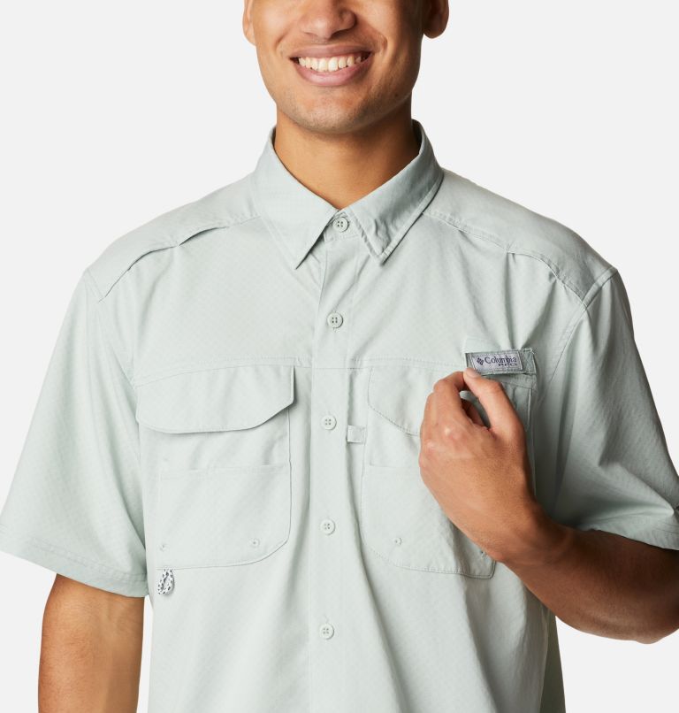 Men's PFG Blood and Guts Zero Woven Short Sleeve Shirt, Color: Cool Green