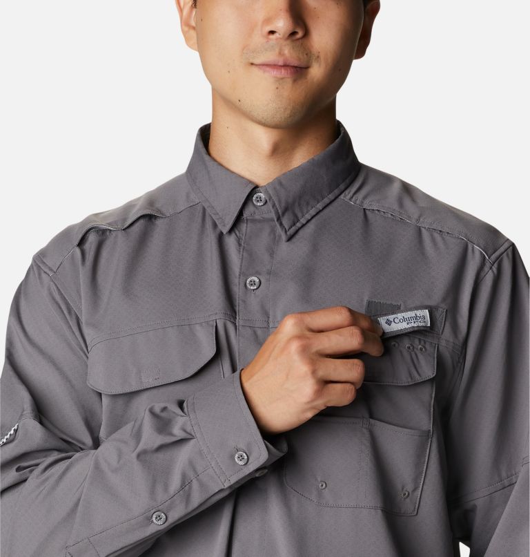 Men's PFG Blood and Guts Zero Woven Long Sleeve Shirt, Color: City Grey, image 4