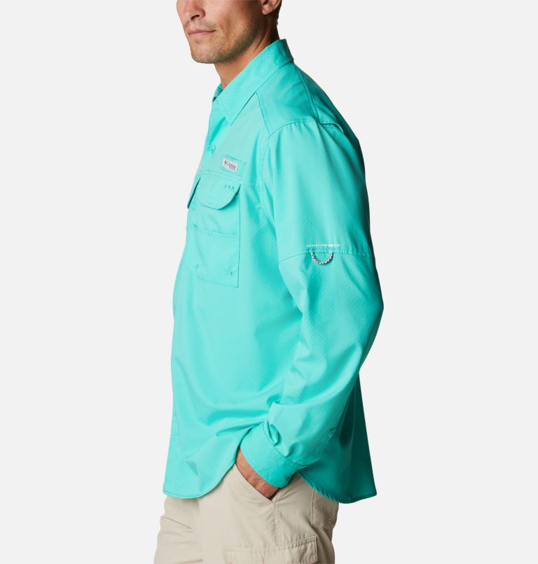 Thumbnail: Men's PFG Blood and Guts Zero Woven Long Sleeve Shirt, Color: Electric Turquoise, image 3
