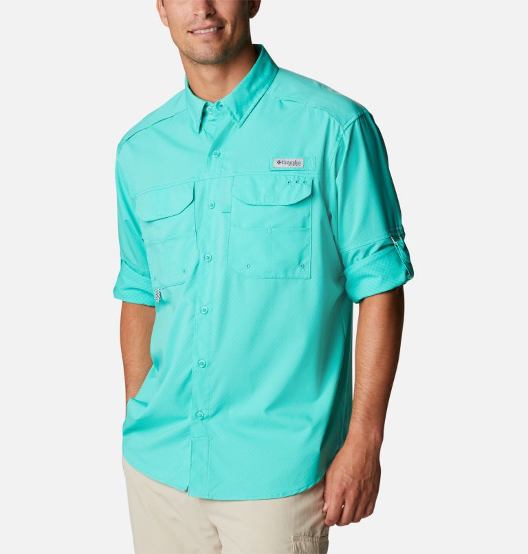 Men's PFG Blood and Guts Zero Woven Long Sleeve Shirt, Color: Electric Turquoise, image 7