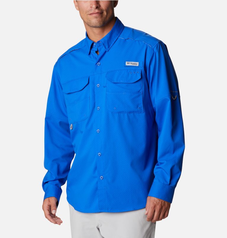 Thumbnail: Men's PFG Blood and Guts Zero Woven Long Sleeve Shirt, Color: Blue Macaw, image 1