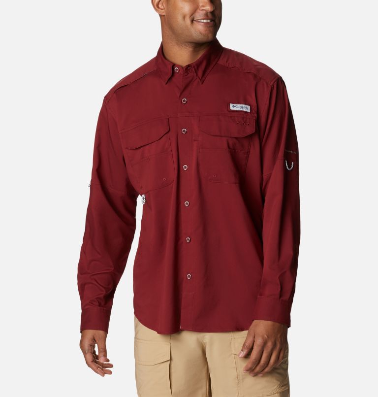 Men's PFG Blood and Guts Zero Woven Long Sleeve Shirt, Color: Red Jasper, image 1