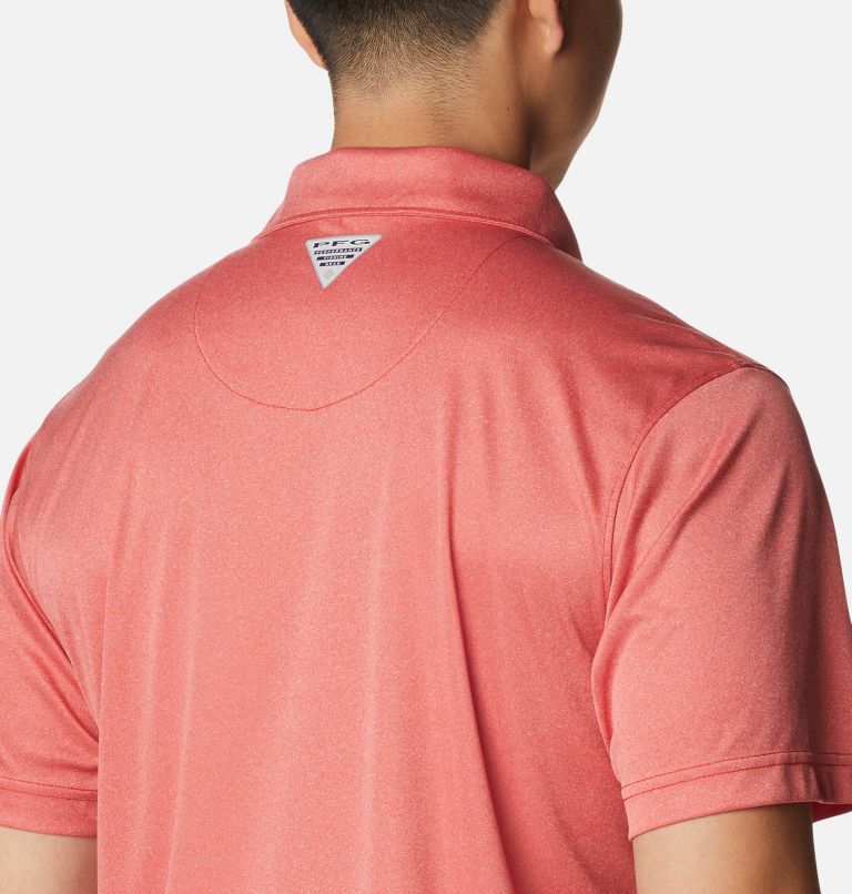 Thumbnail: Men's PFG Terminal Tackle Heather Polo, Color: Red Spark Heather, White Logo, image 5