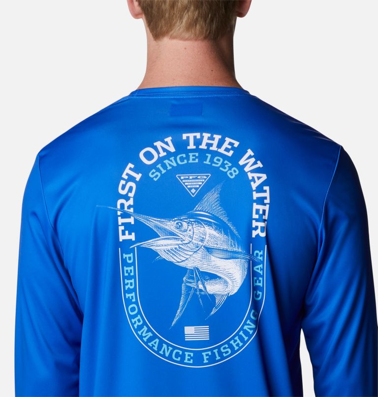 Men's PFG Terminal Tackle First On The Water Classic Long Sleeve Shirt, Color: Blue Macaw, Billfish, image 5