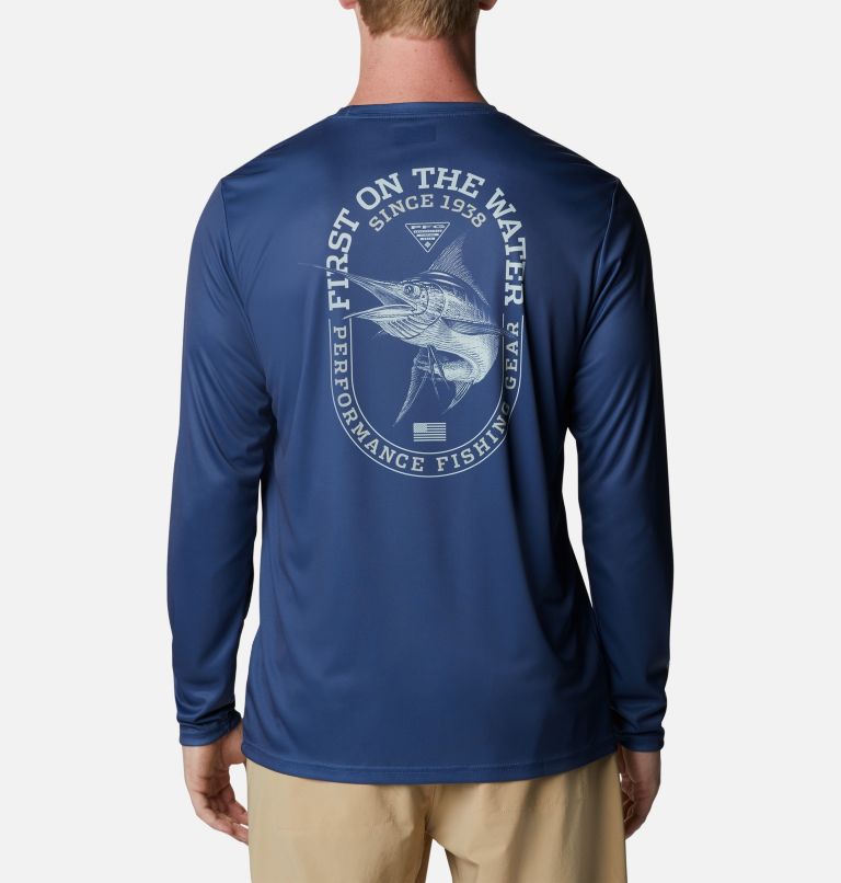 Men's PFG Terminal Tackle First On The Water Classic Long Sleeve Shirt, Color: Carbon, Billfish, image 1