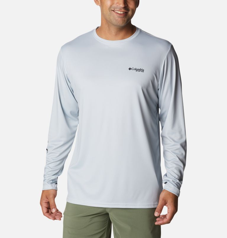 Men's PFG Terminal Tackle License Plate Long Sleeve Shirt, Color: Cool Grey, Texas, image 7