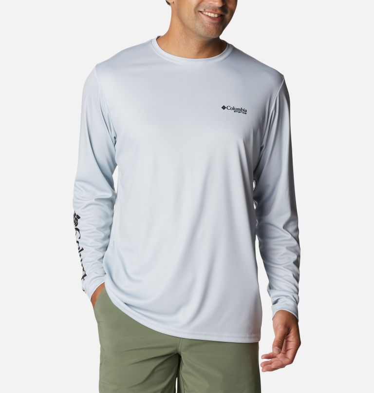 Thumbnail: Men's PFG Terminal Tackle License Plate Long Sleeve Shirt, Color: Cool Grey, Texas, image 2