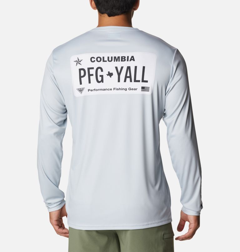 Thumbnail: Men's PFG Terminal Tackle License Plate Long Sleeve Shirt, Color: Cool Grey, Texas, image 1