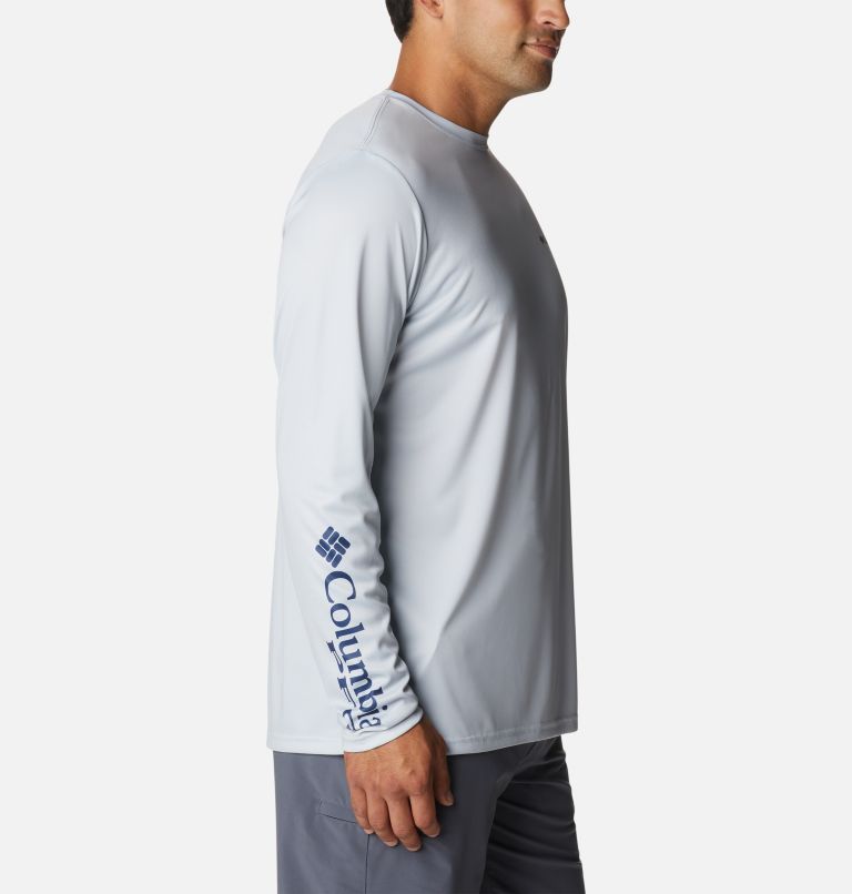 Men's PFG Terminal Tackle License Plate Long Sleeve Shirt, Color: Cool Grey, South Carolina, image 3