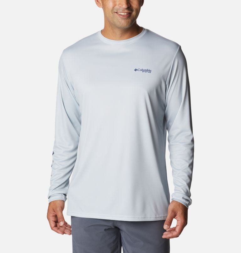 Men's PFG Terminal Tackle License Plate Long Sleeve Shirt, Color: Cool Grey, South Carolina, image 2