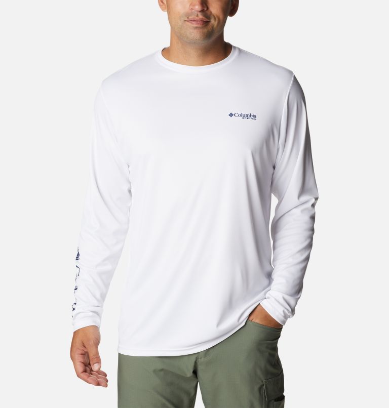 Thumbnail: Men's PFG Terminal Tackle License Plate Long Sleeve Shirt, Color: White, Oregon, image 2