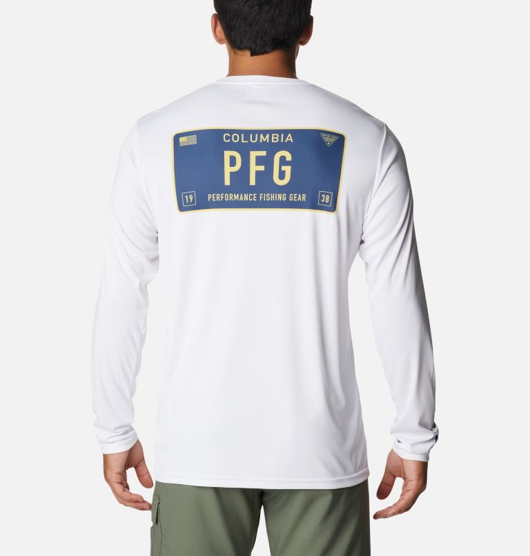 Thumbnail: Men's PFG Terminal Tackle License Plate Long Sleeve Shirt, Color: White, Oregon, image 1