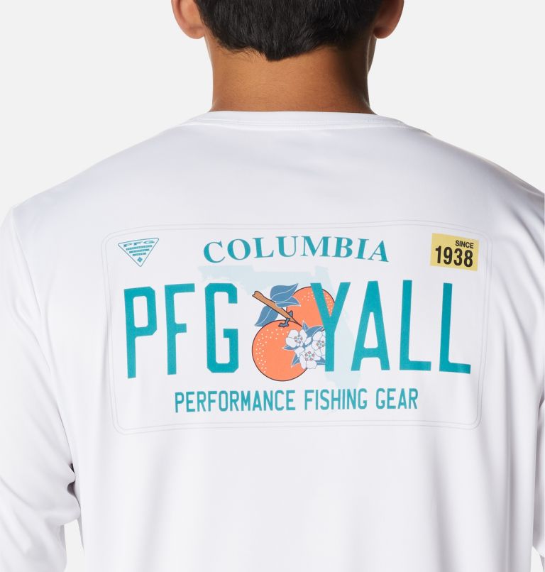 Thumbnail: Men's PFG Terminal Tackle License Plate Long Sleeve Shirt, Color: White, Florida, image 5