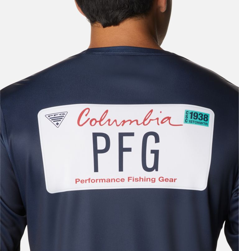 Men's PFG Terminal Tackle License Plate Long Sleeve Shirt, Color: Collegiate Navy, California