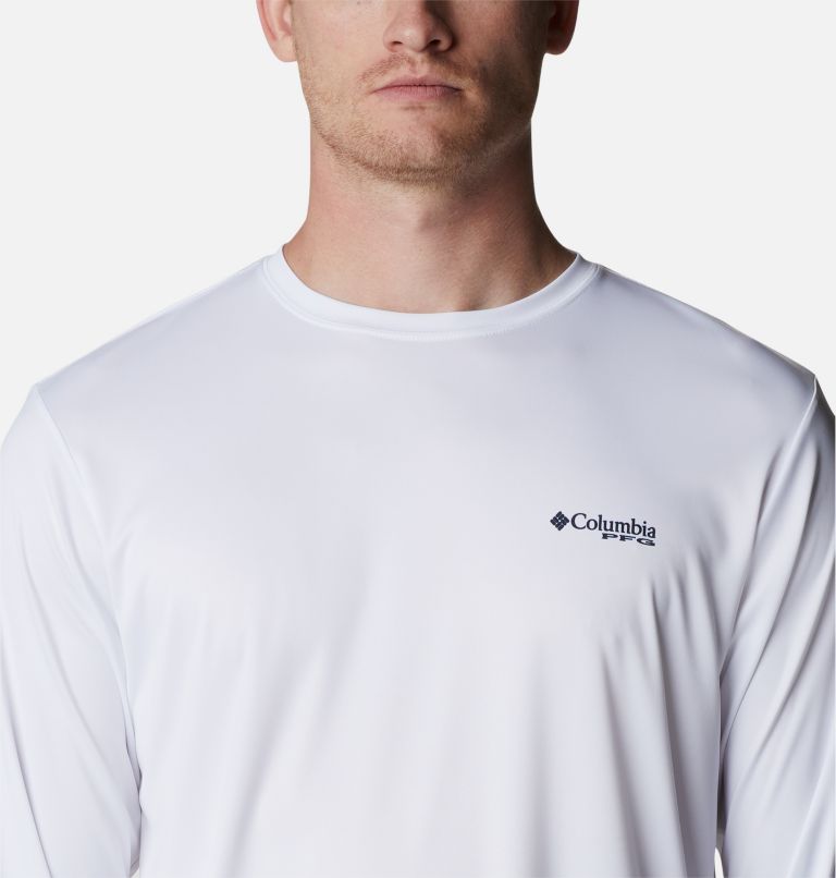 Men's PFG Terminal Tackle Americana Badge Long Sleeve Shirt, Color: White, Saltwater