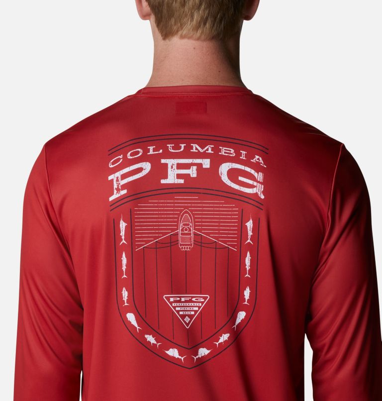 Men's PFG Terminal Tackle Americana Badge Long Sleeve Shirt, Color: Red Spark, Saltwater, image 5