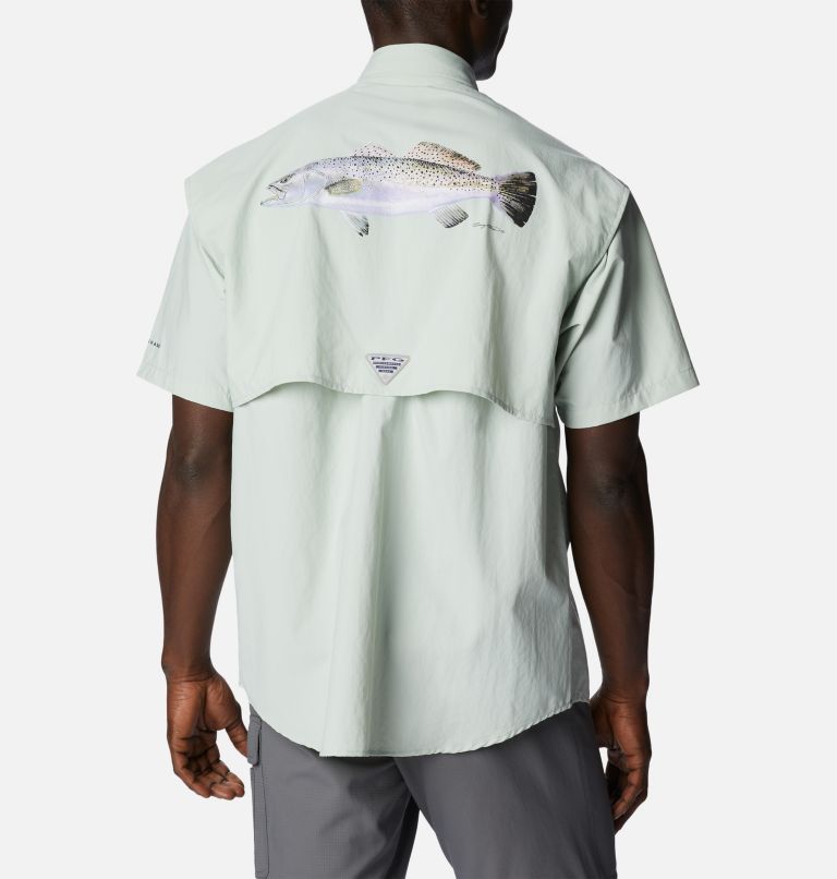 Men's PFG Bahama Icon Short Sleeve Shirt, Color: Cool Green Carey Chen Trout, image 2